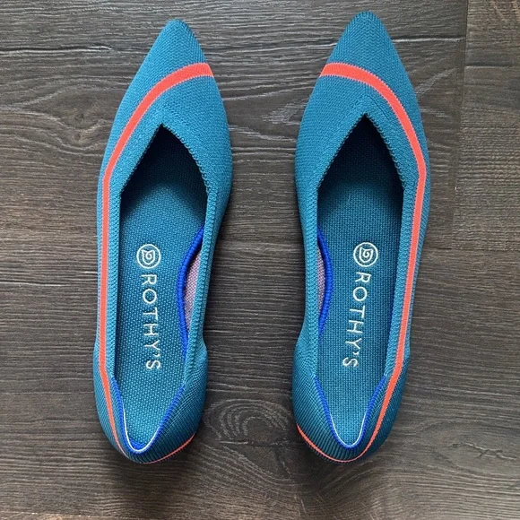 Retired Rothy's Women's Blue and Neon Orange Flats size 8.5 The Point - Picture 1 of 5